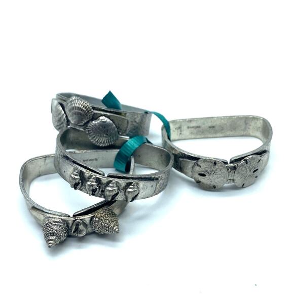 Vintage Metzke Antiqued Pewter‎ Seashells Napkin Rings Holders Set of 4 - Picture 5 of 5